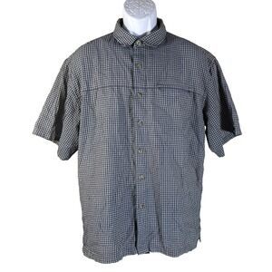 The North Face Button Up Shirt Mens Large Grey Blue Grid Plaid Short Sleeve